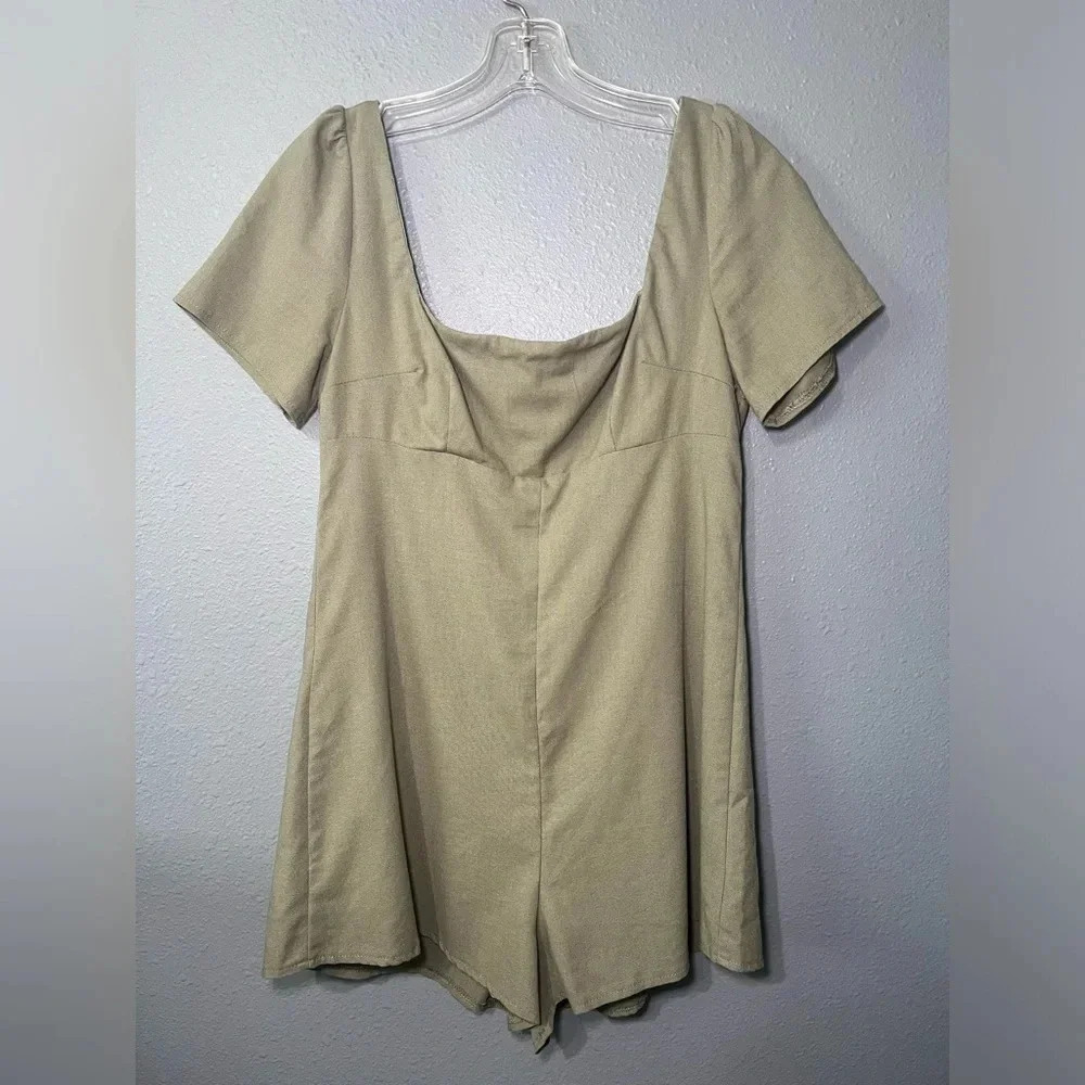 Princess Polly 100% Linen Romper Size 6 Olive Green Playsuit Shorts Date Night